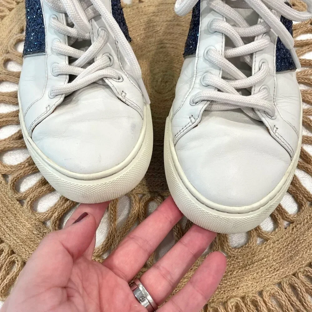 Tory Burch Carter Glitter Sneaker Women's Size 7M Lace Up White Blue